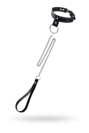 Ошейник из кожи с металлическим кольцом и поводком Pecado BDSM